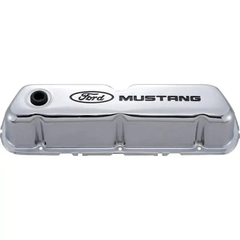 Ford Racing Mustang Logo Stamped Steel Chrome Valve Covers - Engine Components
