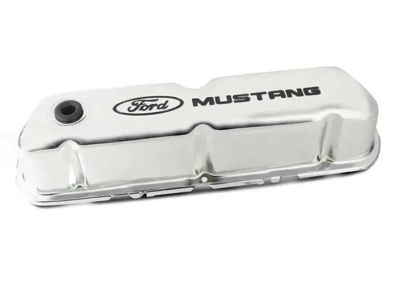 Ford Racing Mustang Logo Stamped Steel Chrome Valve Covers - Engine Components