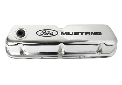 Ford Racing Mustang Logo Stamped Steel Chrome Valve Covers - Engine Components