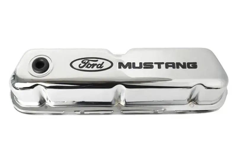 Ford Racing Mustang Logo Stamped Steel Chrome Valve Covers - Engine Components