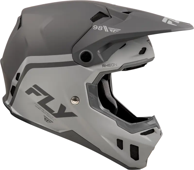 Gray motocross helmet with impact energy cells, Model Formula Cc Objective Helmet