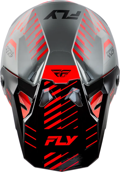 Gray and black motocross helmet with red accents and impact energy cells for protection