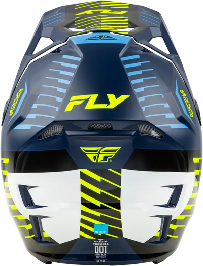 Blue and yellow Fly racing helmet from Formula Cp Slice with impact energy cells