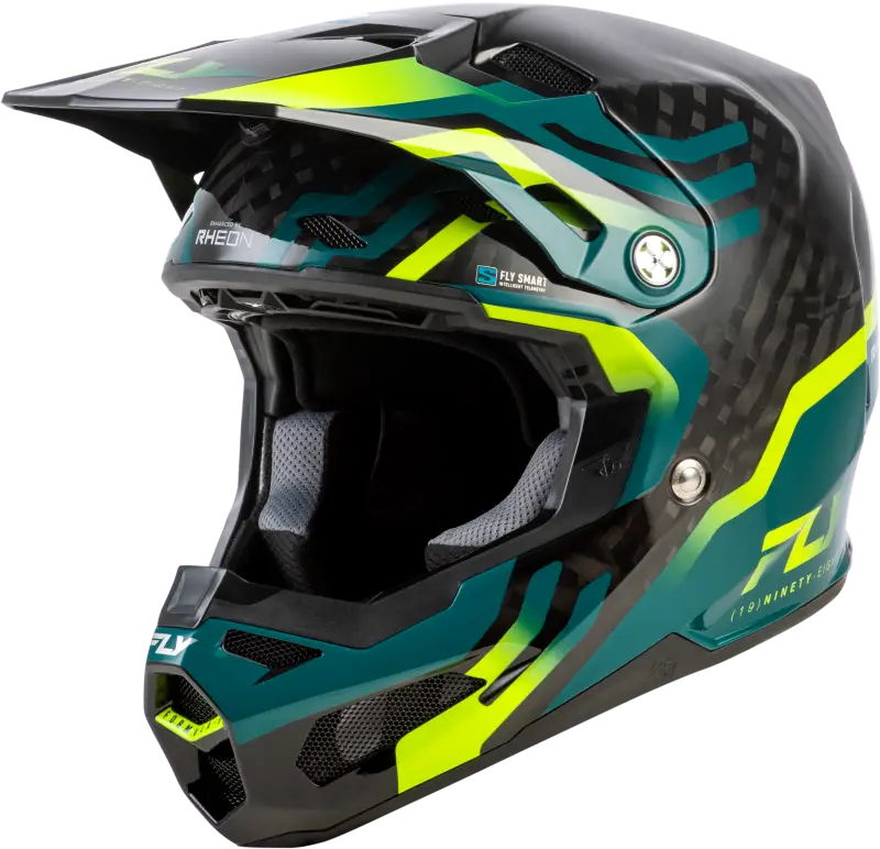 Formula S Carbon Byte Helmet Black Carbon/Teal/Lime Md - FLY RACING