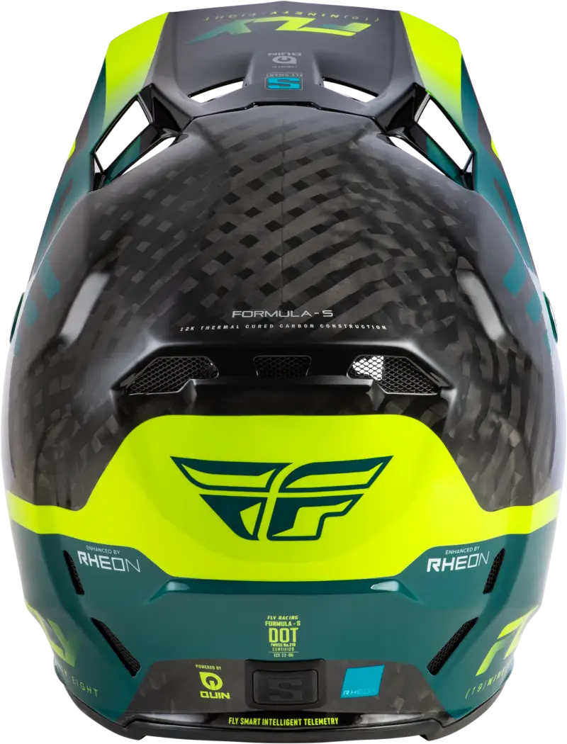 Formula S Carbon Byte Helmet Black Carbon/Teal/Lime Lg - FLY RACING