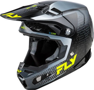 Black and gray motocross helmet from Formula S Carbon Protocol HLMT with impact energy cells