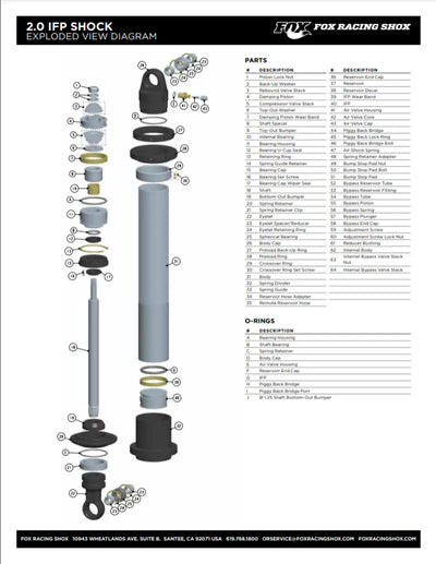 Fox Racing Shox exploded view diagram for Fox 1.100 OD truck parts & accessories