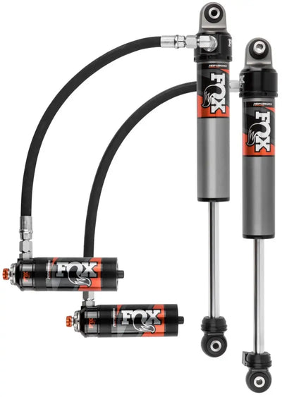 Fox 2018+ Jeep JL 2.5 Factory Race Series Remote Reservoir Front Shock Set for 4.5-6in. Lift with DSC, ideal for serious off-roading.