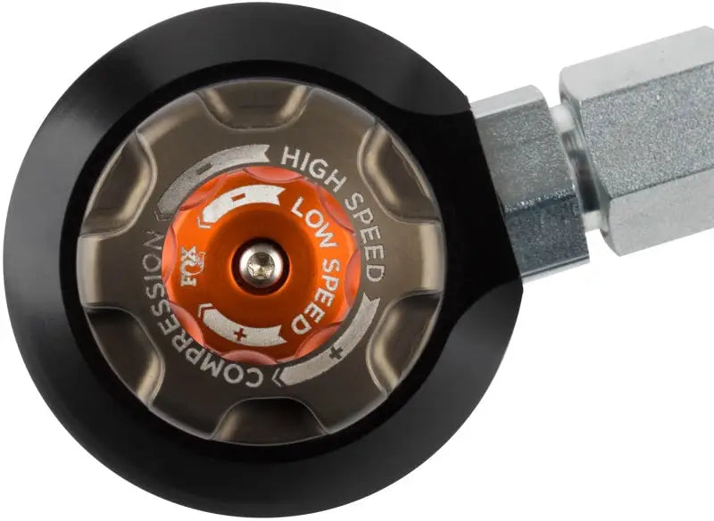 Close-up of adjustment knob on the Fox 2018+ Jeep JL 2.5 Factory Race Series front shock set for 4.5-6 inch lift.