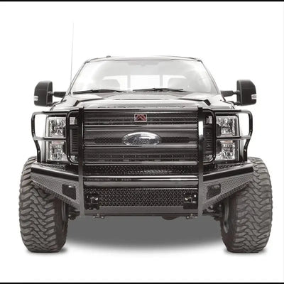 Front view of a Ford F250-550 with the rugged, durable FS17-S4160-1 Fab Fours Ranch Front Bumper installed, enhancing off-road capabilities and protection.