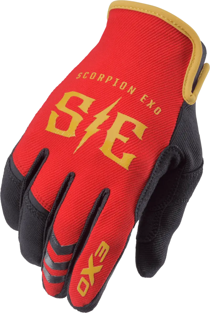 G44-014 Scorpion Exo Air-Stretch Gloves Charge Red/Gold Md - RV and Auto Parts