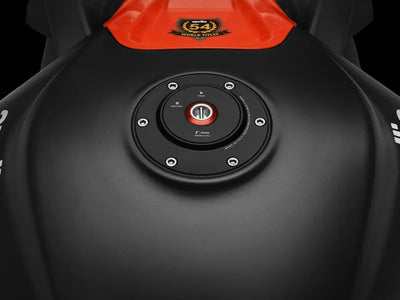 Motorcycle fuel tank with gas cap locking black Apr for secure cap locking