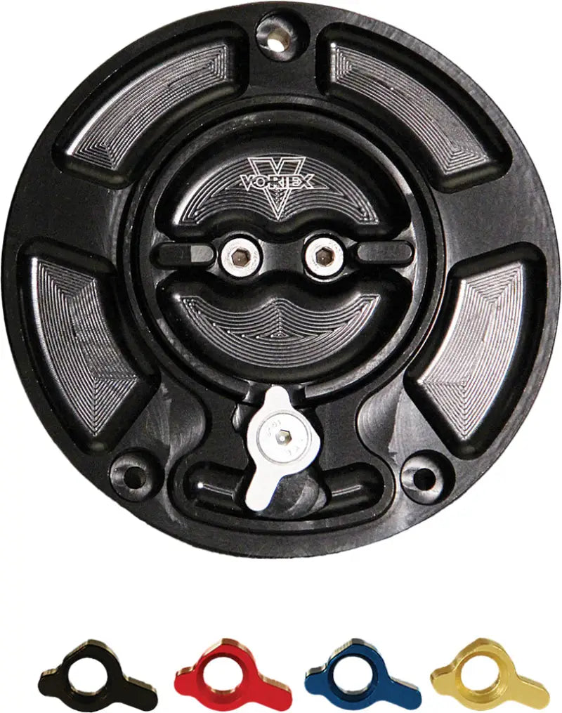 Black motorcycle gas cap with colorful levers for Gas Cap V3 Blk Duc styling