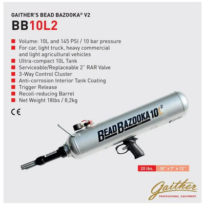GBB10L2 Gaither Tool 10L Rar Bead Bazooka W/ 2’ Release - Tire Seater