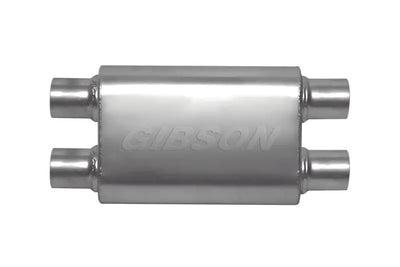 Shiny stainless Gibson MWA Superflow dual in and out muffler for optimal exhaust flow