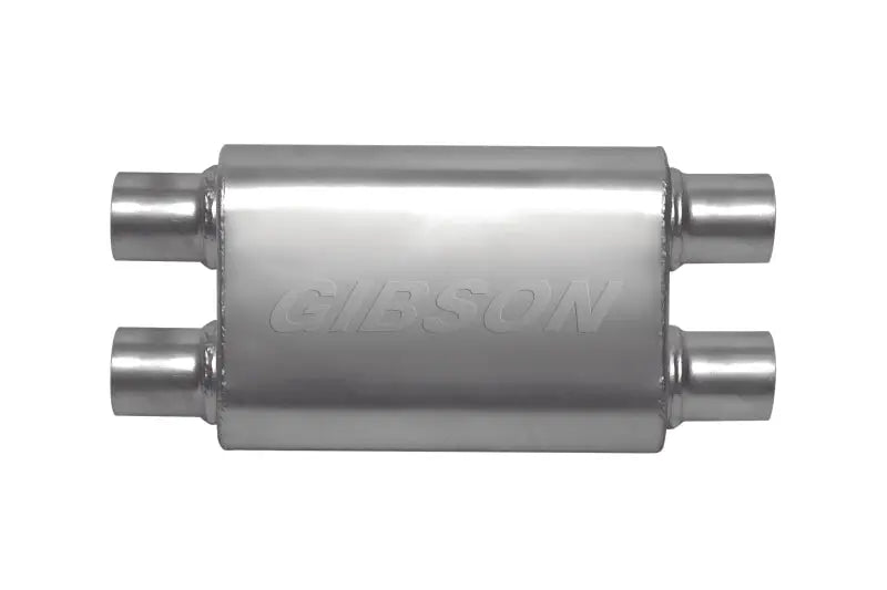 Shiny stainless Gibson MWA Superflow dual in and out muffler for optimal exhaust flow