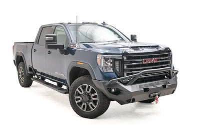 GM20-X5052-1 Fab Fours Matrix Front Pr installed on GMC truck, showcasing sleek and robust design for enhanced off-road protection.