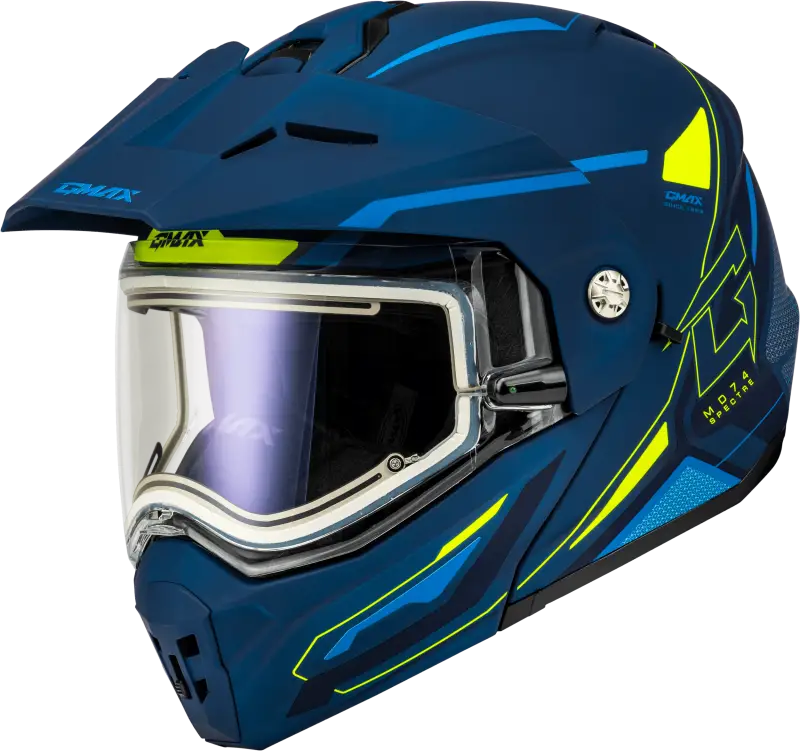 Md-74S Spectre Snow Helmet W/ Elec Shield Matte Blue/Grn Xs