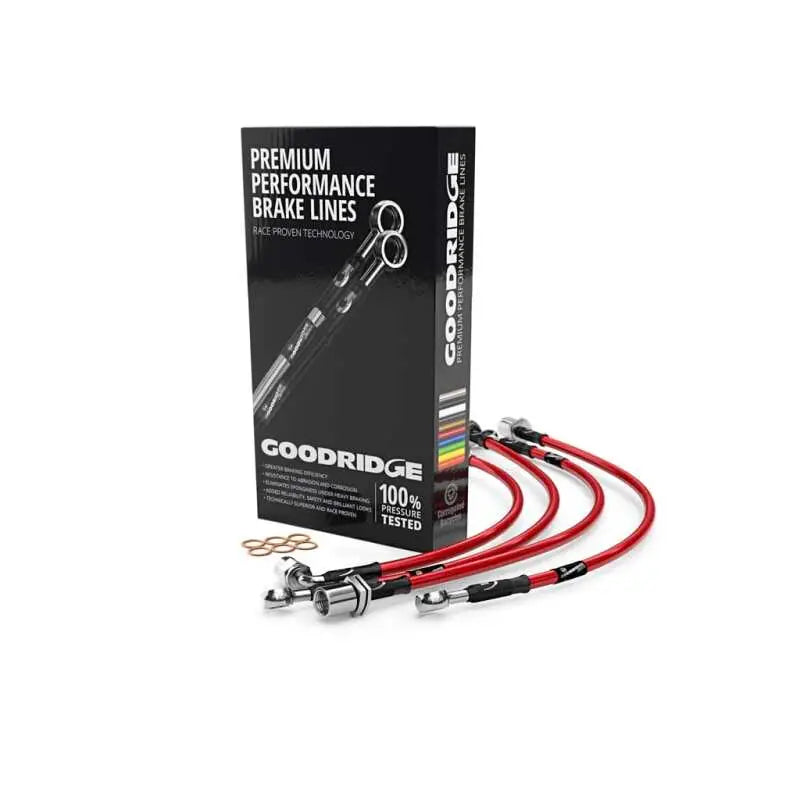 Goodridge stainless steel brake lines for 2005+ Audi A4 models in red color
