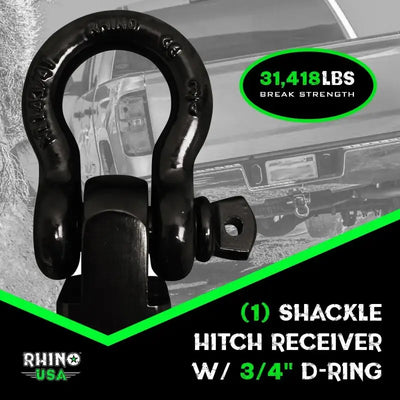 Rhino USA Shackle Hitch Receiver W/ D-Ring (Gray) - Rhino USA