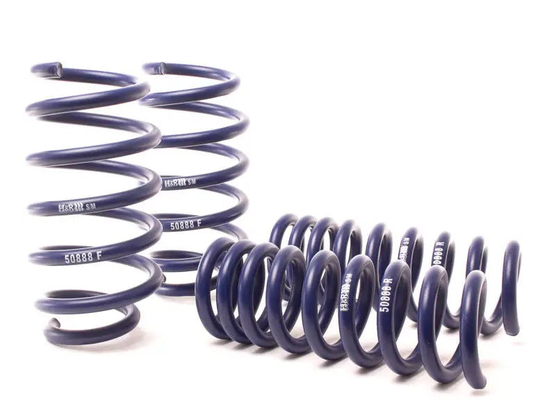 H&R 11-14 Dodge Challenger RT/SRT8 V8 Sport Springs, blue coil spring kit for improved handling and reduced fender well gap.