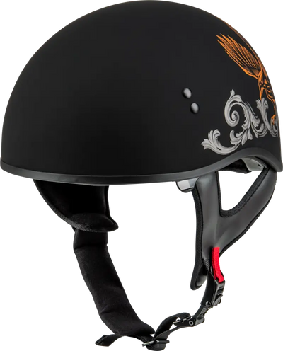 Black Corvus Helmet with eagle design, HH-65 Corvus Helmet matte black silver orange XL