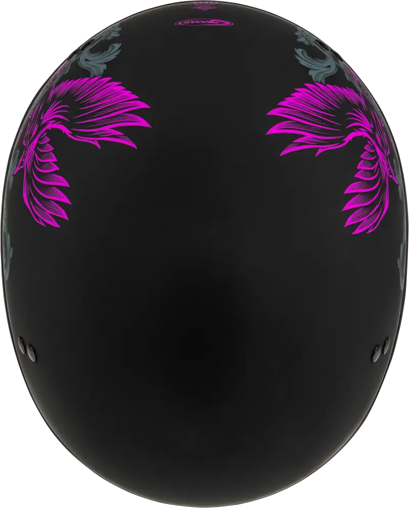 Black Hh 65 Corvus Helmet with pink wing designs in XL size for stylish protection