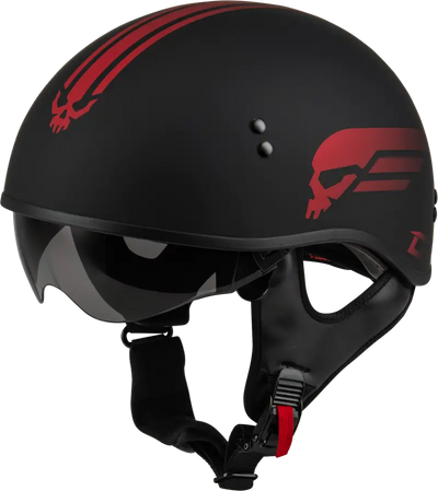 Black motorcycle helmet with red skull designs, HH-65 Retribution Helmet Matte Black/Red