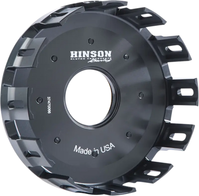 Black anodized H597-B-2101 Hinson clutch basket with slotted teeth, billet T-6 aircraft grade