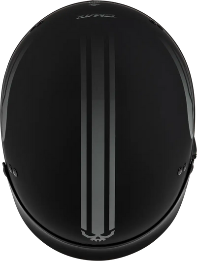 Black HH-65 Retribution helmet with gray stripes and skull design for motorcycle riders