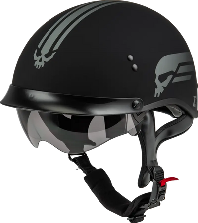 Black matte HH-65 Retribution Helmet with skull designs for style and protection