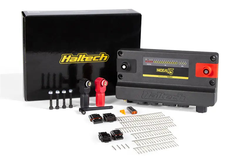 Haltech Nexus R5 plug and pin set with sleek black red ECU kit