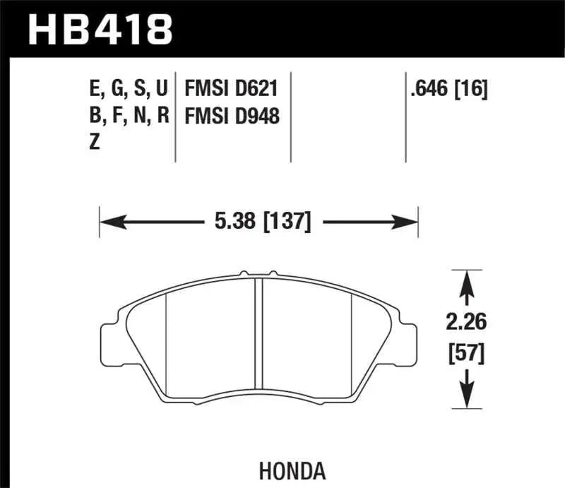 Hawk 02-06 RSX (non-S) Front / 03-09 Civic Hybrid / 04-05 Civic Si HPS Street Rear Brake Pads 