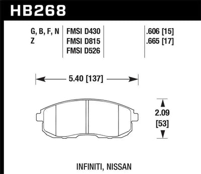 Hawk 03-04 G35/03-05 G35X/ 02-05 350z w/o Brembo HPS Street Front Brake Pads 