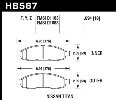 Hawk 04-06 infiniti QX56 / 05-06 Armada / 04 Pathfinder / 04-07 Titan LTS Street Front Brake Pads 