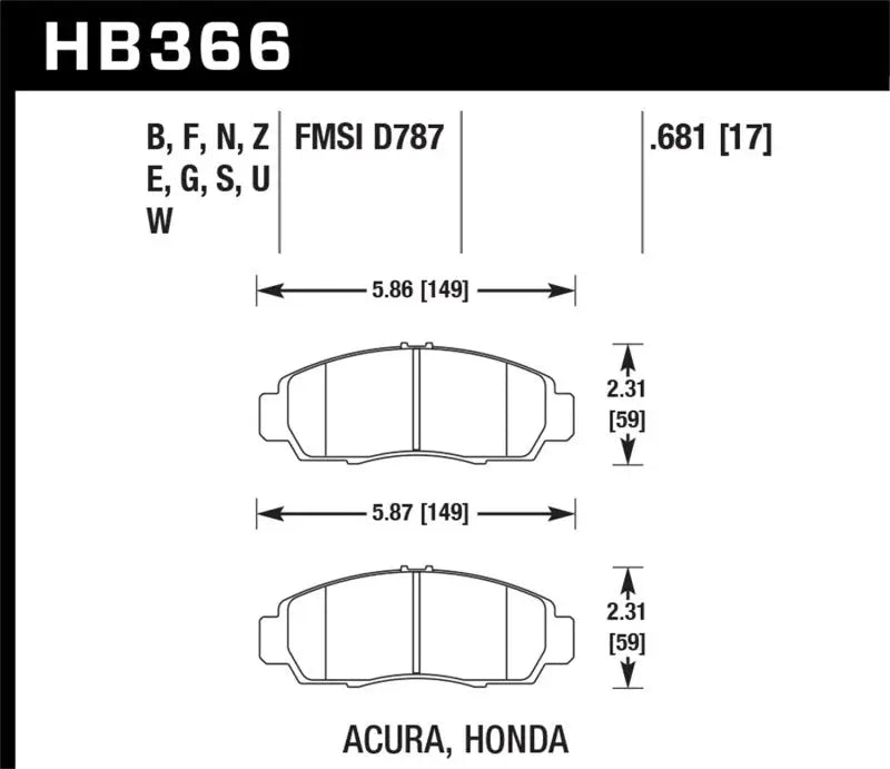 Hawk 04+ Accord TSX / 99-08 TL / 01-03 CL / 08+ Honda Accord EX Ceramic Street Front Brake Pads 