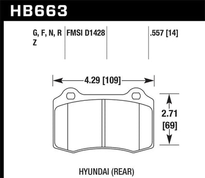 Hawk 10 Hyundai Genesis Coupe (Track w/ Brembo Breaks) HPS Street 14mm Rear Brake Pads 