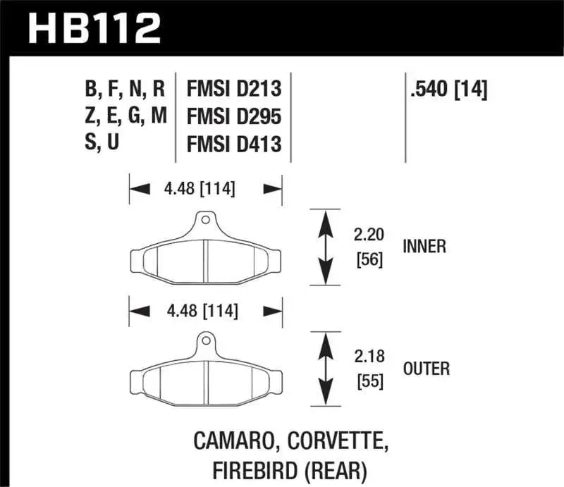Hawk 85-97 Chevrolet Camaro w/Rear Disc Brakes/84-96 Chevrolet Corvette DTC-60 Race Rear Brake Pads 