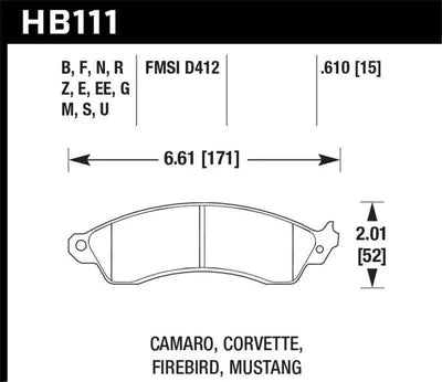 Hawk 94-04 Mustang Cobra / 88-95 Corvette 5.7L / 88-92 Camaro w/ Hvy Duty Brakes Front Performance C 