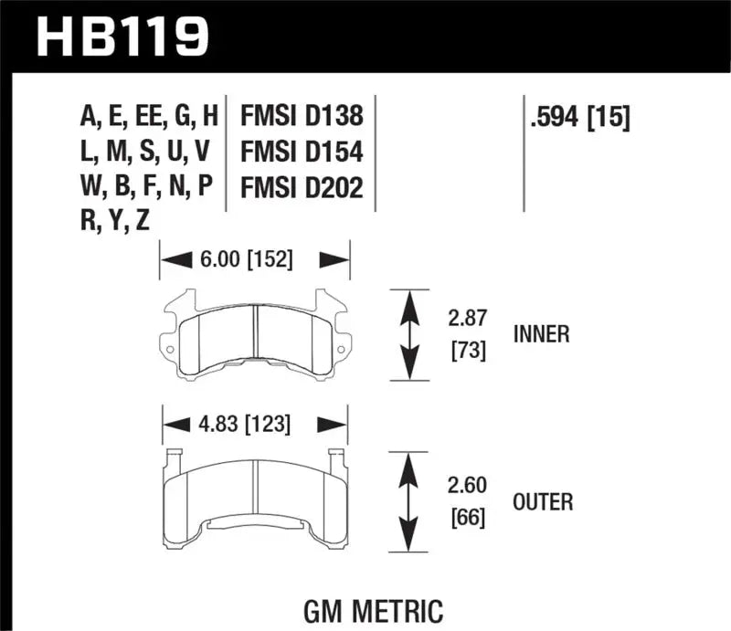 Hawk GM Metric DTC-70 Race Brake Pads w/.0594 Thickness 