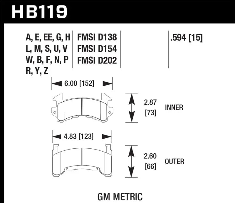 Hawk GM Metric DTC-70 Race Brake Pads w/.0594 Thickness 