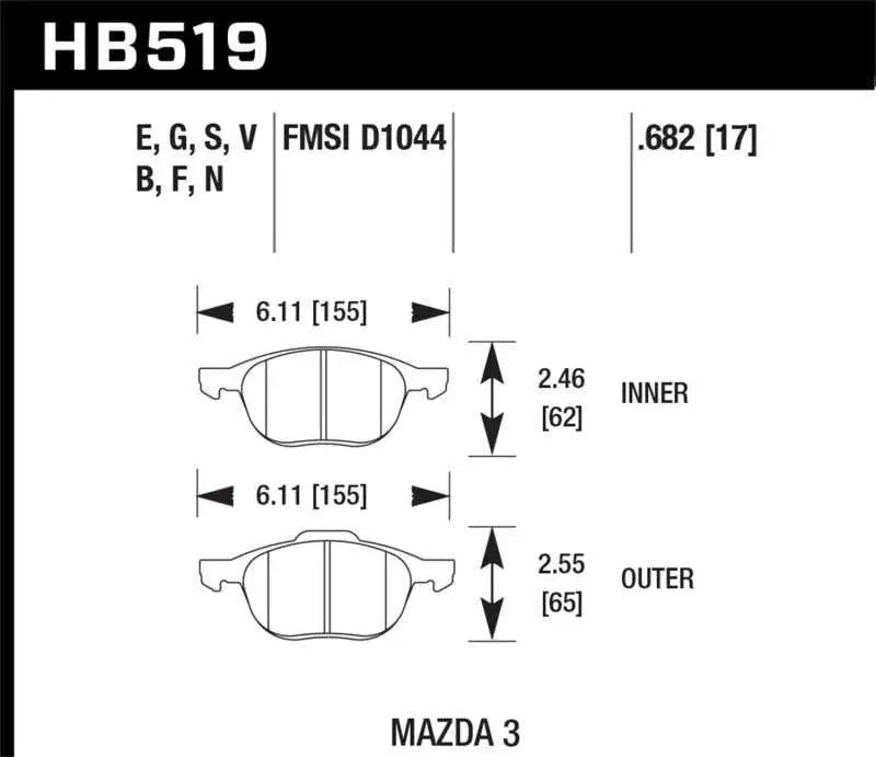 Hawk Performance HB519B.682 Hawk 2013-2014 Ford Escape (FWD Only) HPS 5.0 Front Brake Pads