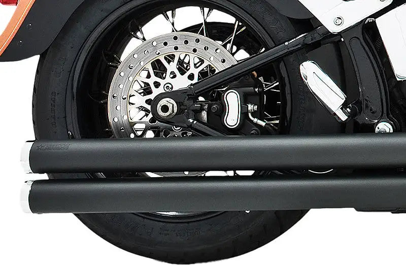 Rear view of HD00040 Independence motorcycle with black exhaust and disc brake, perfect RV parts & accessories
