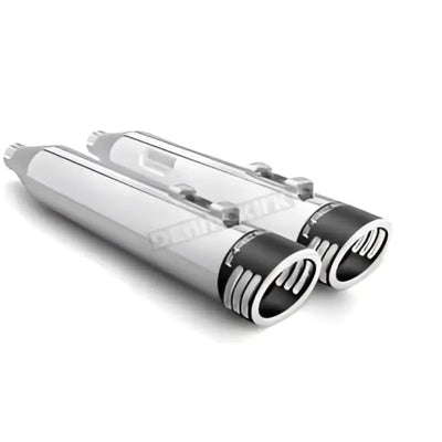 HD01372 Freedom Racing chrome w black motorcycle exhaust mufflers with black end caps