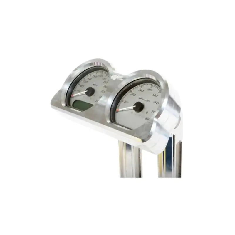 Chrome motorcycle gauge cluster with two white-faced gauges for HDB1030B Hofmann Designs Dual