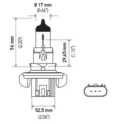 Automotive headlight bulb with dimensions for Hella Optilux H13 Xenon White Bulbs