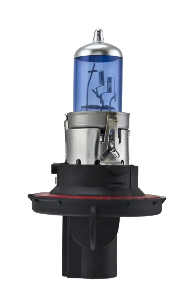 Blue-tinted halogen headlight bulb with xenon white look for Hella Optilux H13/9008
