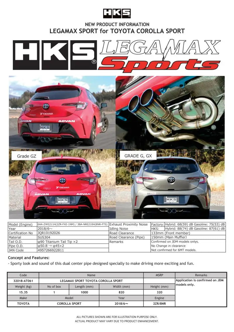 HKS LEGAMAX Sports 2018 Toyota Corolla Sport 2ZR/8NR - Truck & Automotive