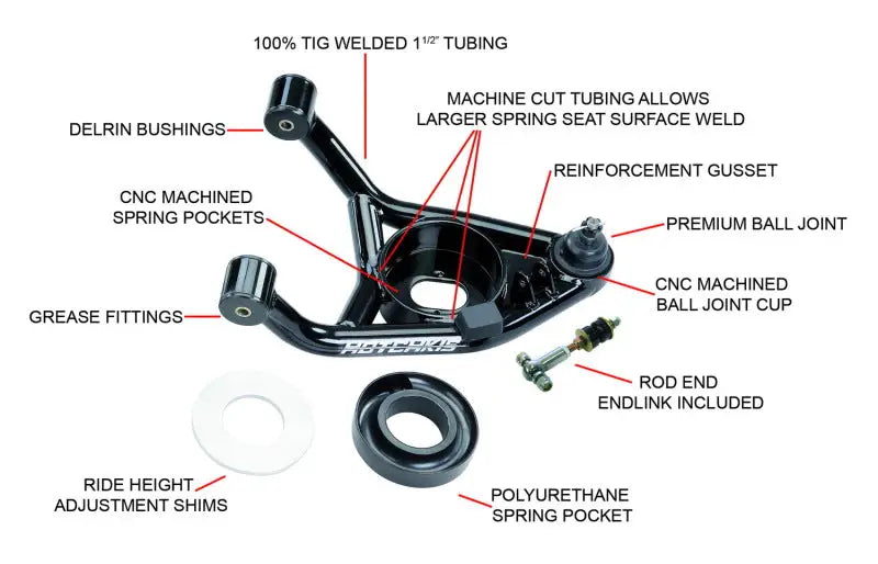 Diagram of black Hotchkis 64-72 GM A-Body Lower A-Arms with labeled parts