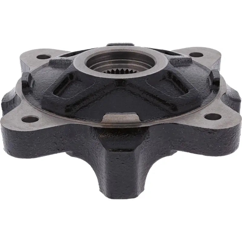 Black metal hub with splined center.